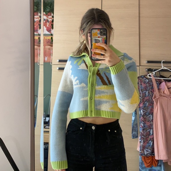 HOUSE OF SUNNY DAYDREAMER CARDIGAN PALM PRINT - Picture 2 of 4